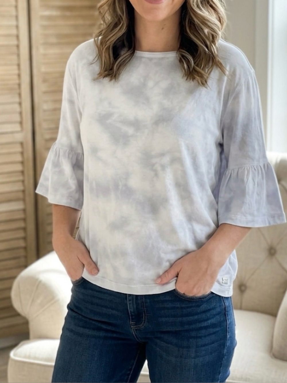 Calvin Klein Performance Tie Dye Bell Sleeve Top Large